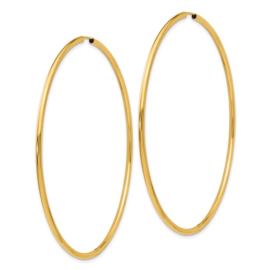 10k yellow gold extra large round endless hoop earrings 70mm x 1.5mm