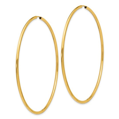 10k yellow gold extra large round endless hoop earrings 70mm x 1.5mm