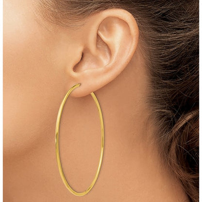 10k yellow gold extra large round endless hoop earrings 70mm x 1.5mm