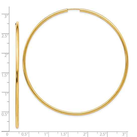 10k yellow gold extra large round endless hoop earrings 70mm x 1.5mm