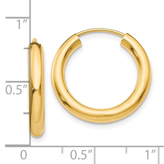10k yellow gold round endless hoop earrings 20mm x 2.75mm