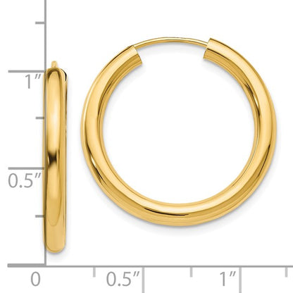 10k yellow gold round endless hoop earrings 25mm x 2.75mm