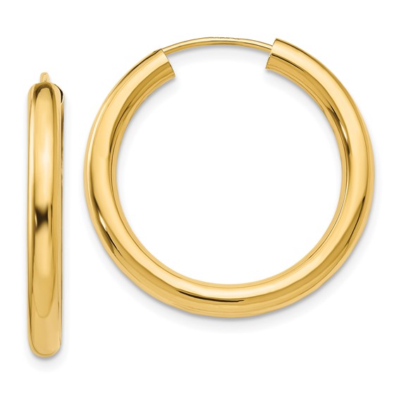 10k yellow gold round endless hoop earrings 25mm x 2.75mm