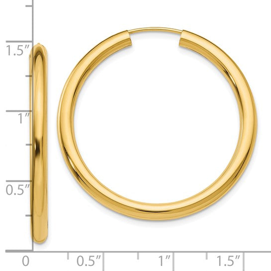 10K Yellow Gold 35mm x 2.75mm Round Endless Hoop Earrings
