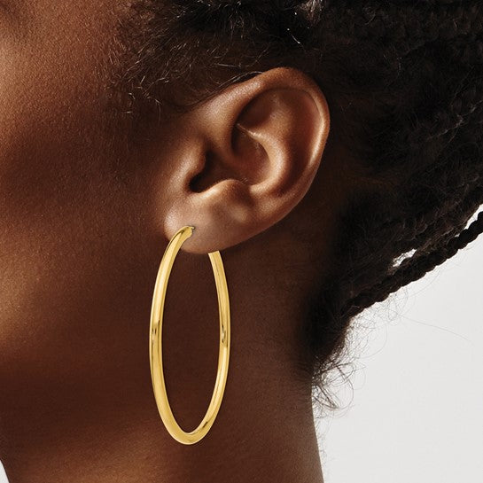 10K Yellow Gold 55mm x 2.75mm Round Endless Hoop Earrings
