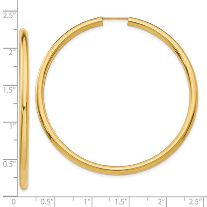 10K Yellow Gold 55mm x 2.75mm Round Endless Hoop Earrings