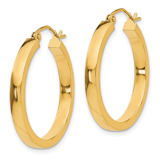 10k Yellow Gold Classic Square Tube Round Hoop Earrings 25mm x 3mm
