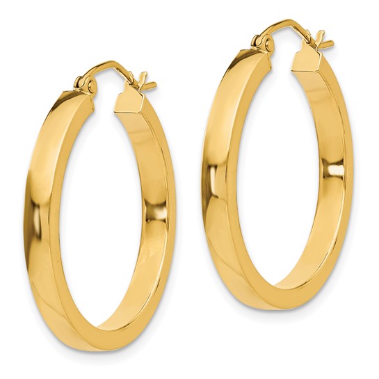 10k yellow gold classic square tube round hoop earrings 25mm x 3mm
