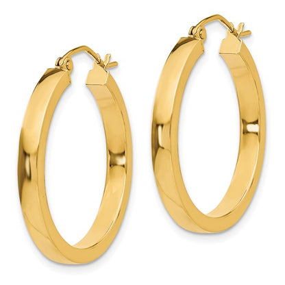 10k yellow gold classic square tube round hoop earrings 25mm x 3mm