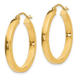10k Yellow Gold Classic Square Tube Round Hoop Earrings 25mm x 3mm