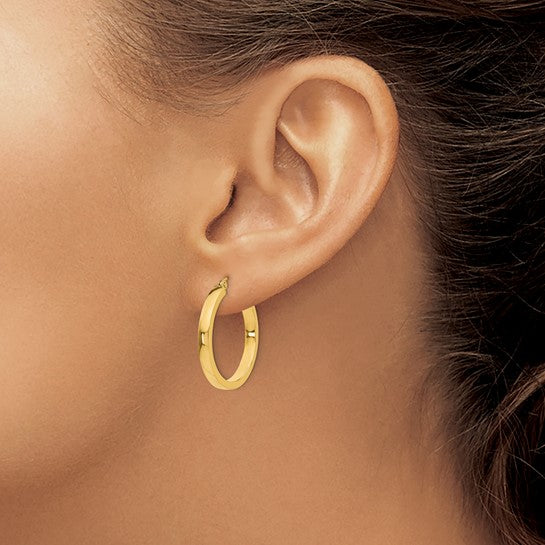 10k yellow gold classic square tube round hoop earrings 25mm x 3mm