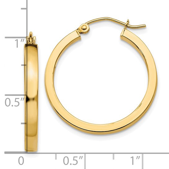 10k yellow gold classic square tube round hoop earrings 25mm x 3mm