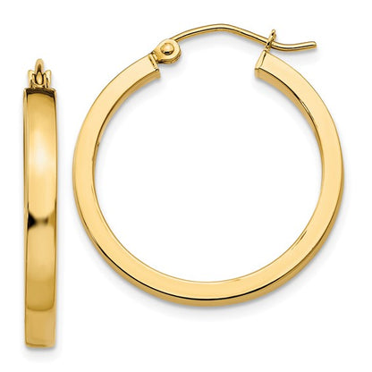 10k yellow gold classic square tube round hoop earrings 25mm x 3mm