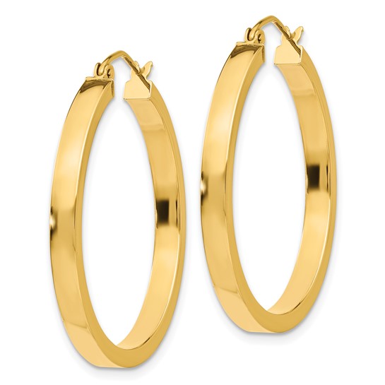 10k yellow gold classic square tube round hoop earrings 30mm x 3mm