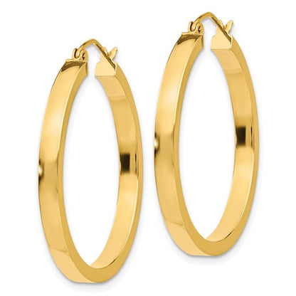 10k yellow gold classic square tube round hoop earrings 30mm x 3mm