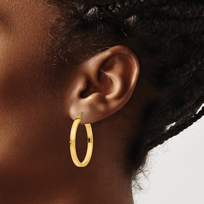 10k yellow gold classic square tube round hoop earrings 30mm x 3mm