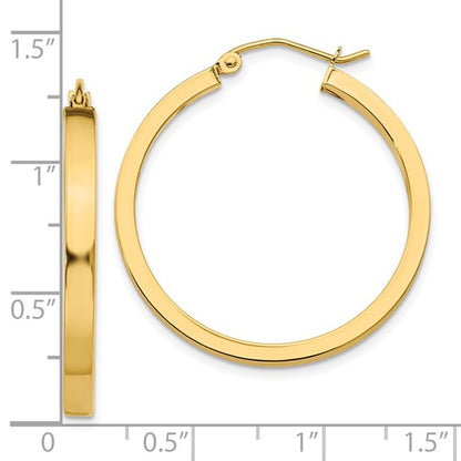 10k yellow gold classic square tube round hoop earrings 30mm x 3mm