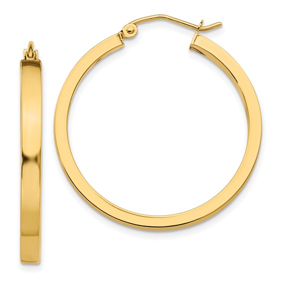 10k yellow gold classic square tube round hoop earrings 30mm x 3mm