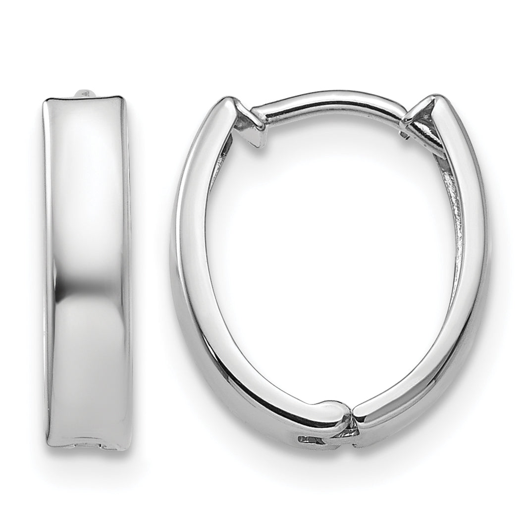 10K White Gold 13mm x 10mm x 3mm Hinged Oval Hoop Earrings