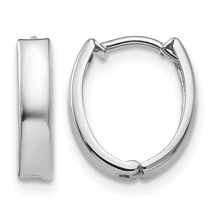 10K White Gold 13mm x 10mm x 3mm Hinged Oval Hoop Earrings