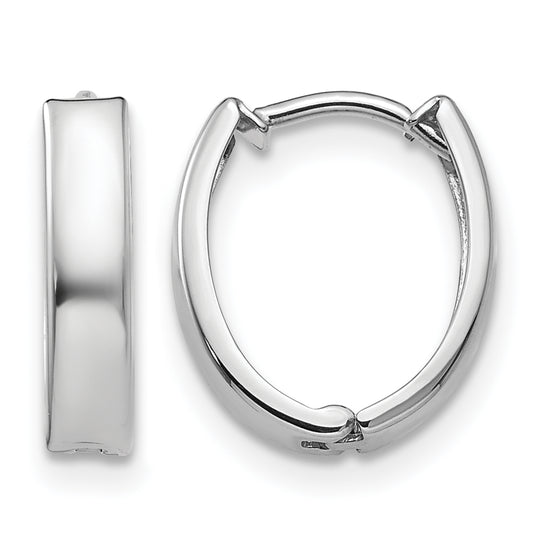 10K White Gold 13mm x 10mm x 3mm Hinged Oval Hoop Earrings