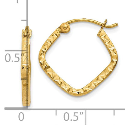 10K Yellow Gold 17mm x 1.75mm Diamond Cut Square Hoop Earrings