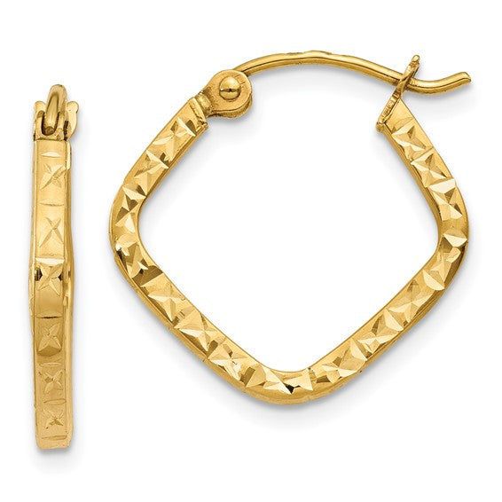 10K Yellow Gold 17mm x 1.75mm Diamond Cut Square Hoop Earrings