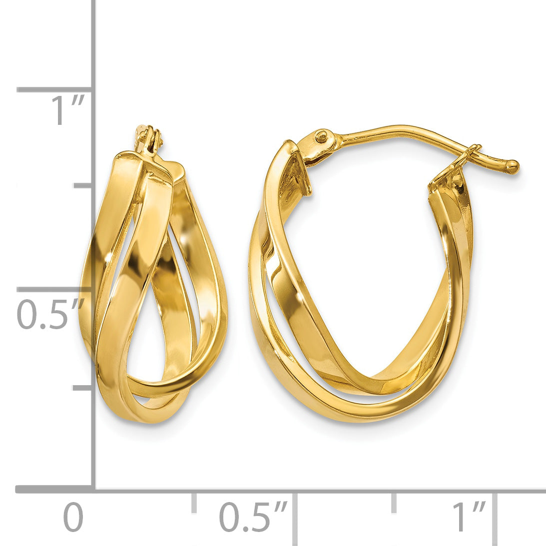 10K Yellow Gold 18.25mm x 4mm Twisted Round Hoop Earrings