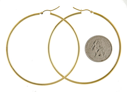 14k yellow gold classic round hoop earrings 64mmx2mm