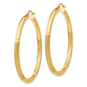 10K Yellow Gold Satin Diamond Cut Round Hoop Earrings 47mm x 3mm