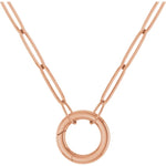 Lataa kuva Galleria-katseluun, 14K Yellow Rose White Gold 2.1mm Elongated Paper Clip Link Chain with Circle Round Hinged Lock Clasp Connector Pendant Charm Choker Necklace
