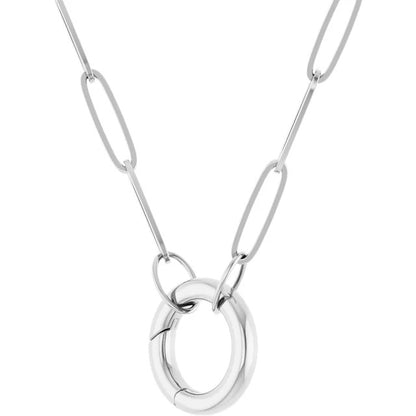 14k yellow rose white gold 2.1mm elongated paper clip link chain with circle round hinged lock clasp connector pendant charm choker necklace