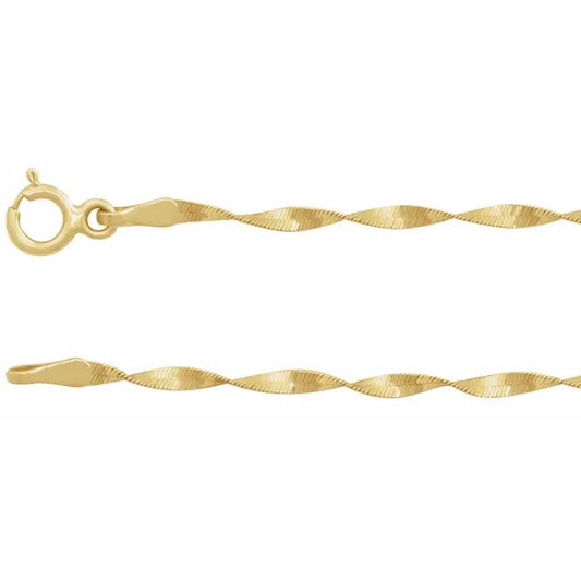14k yellow gold 1.6mm twisted herringbone bracelet anklet choker necklace pendant chain