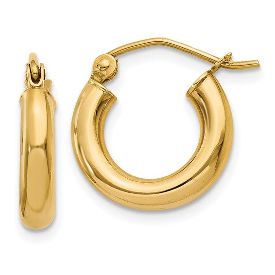 10K Yellow Gold Classic Round Hoop Earrings 14mm x 3mm
