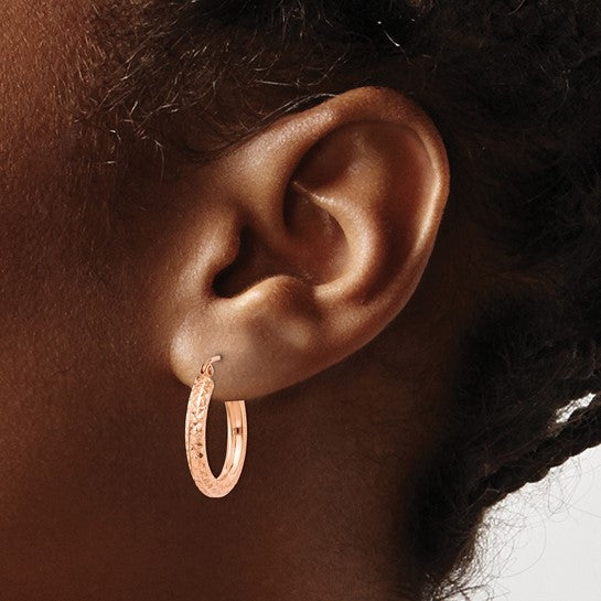 10k Rose Gold Diamond Cut Round Hoop Earrings 20mm x 3mm