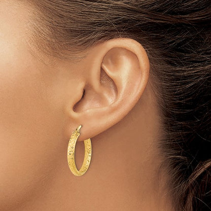 14k yellow gold diamond cut inside outside round hoop earrings 25mm x 3.75mm