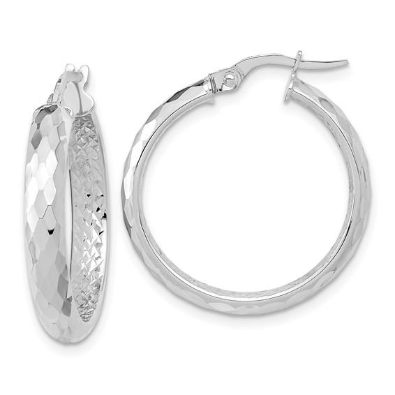 14k white gold diamond cut inside outside round hoop earrings 25mm x 3.75mm