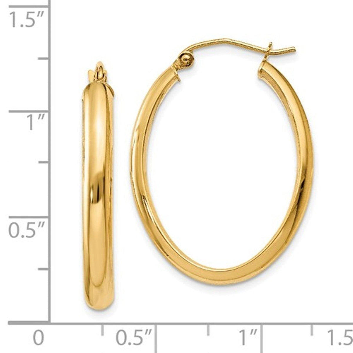 14K Yellow Gold 30mm x 22mm x 3.5mm Classic Modern Oval Hoop Earrings