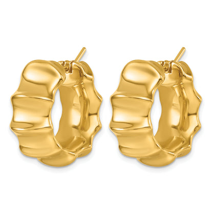 14K Yellow Gold 24mm x 11mm Bamboo Round Hoop Earrings