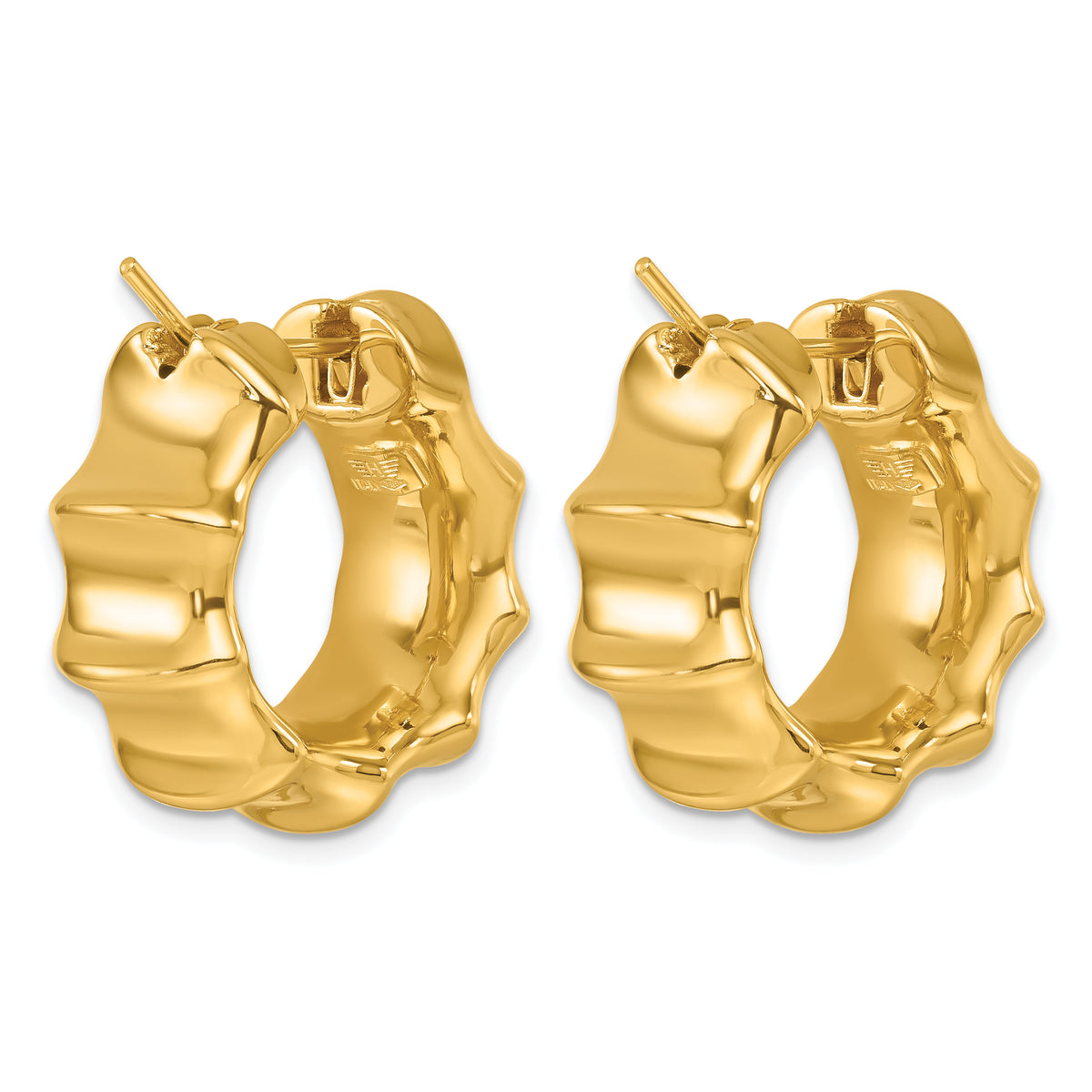 14K Yellow Gold 24mm x 11mm Bamboo Round Hoop Earrings