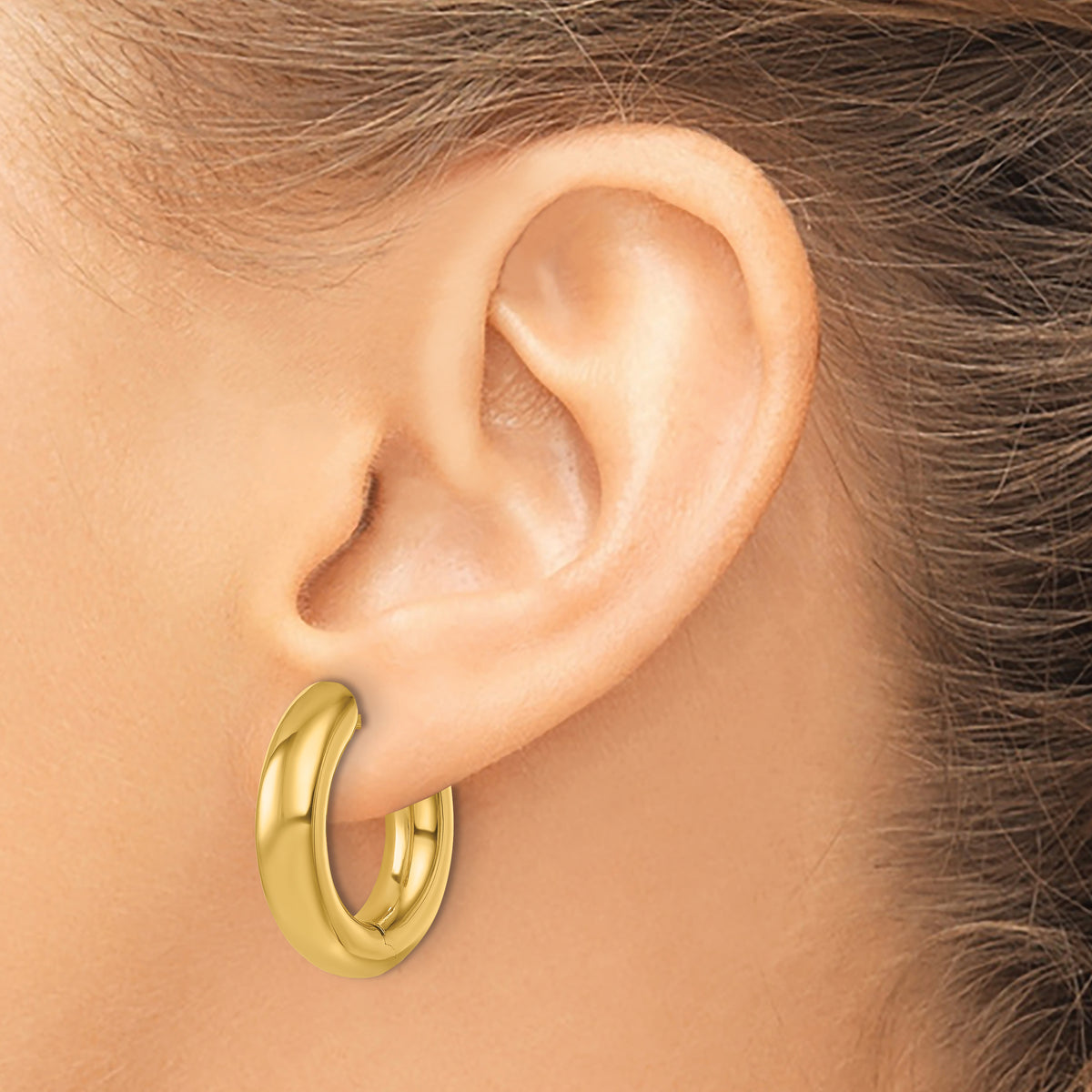 14K Yellow Gold 22mm x 20mm x 5.5mm Hinged Oval Huggie Hoop Earrings