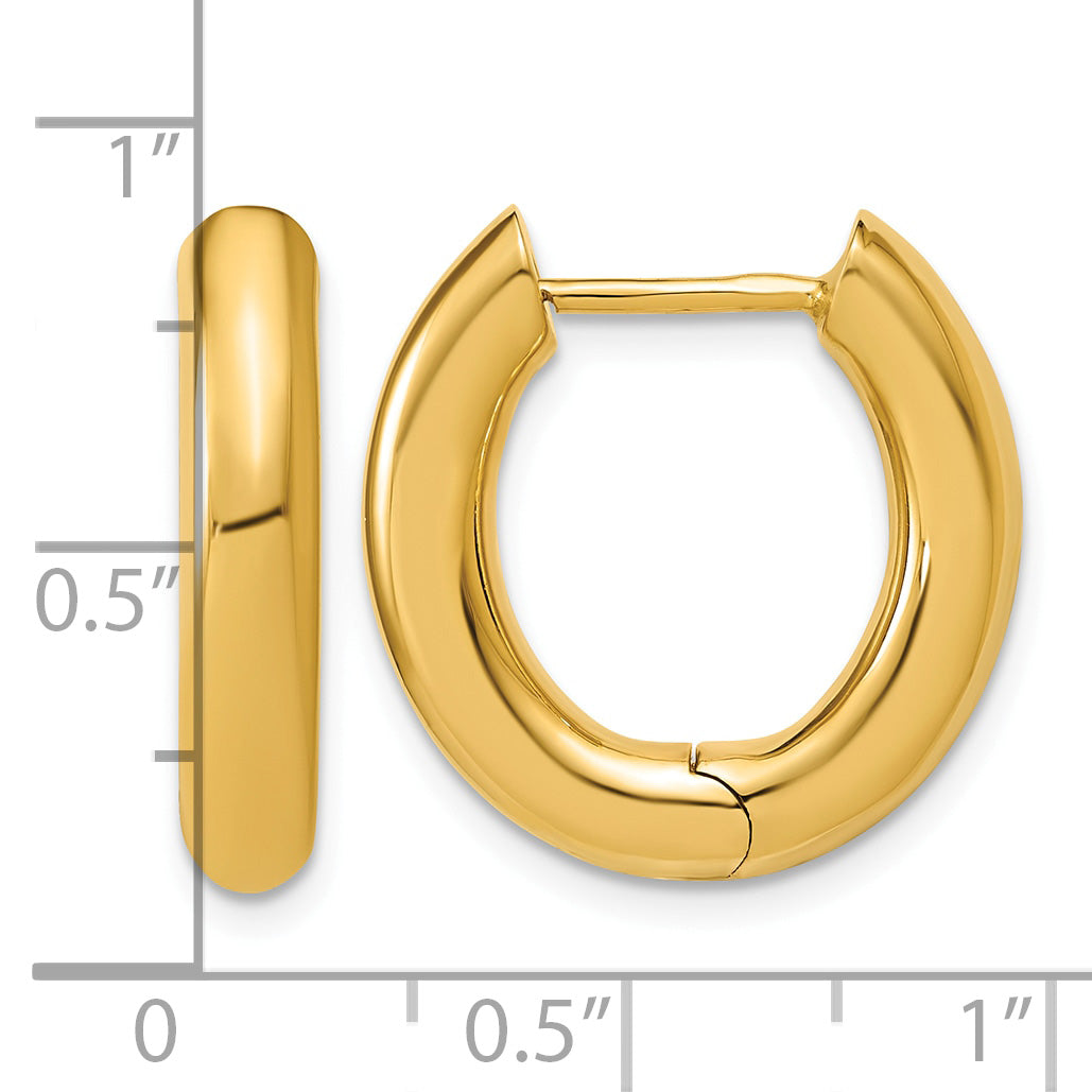 14K Yellow Gold 22mm x 20mm x 5.5mm Hinged Oval Huggie Hoop Earrings