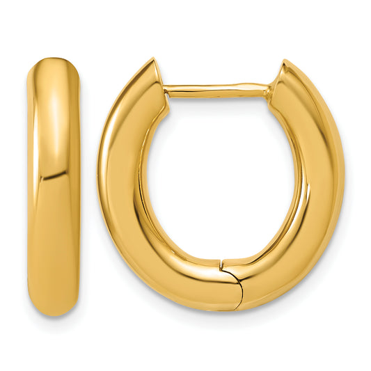 14K Yellow Gold 22mm x 20mm x 5.5mm Hinged Oval Huggie Hoop Earrings