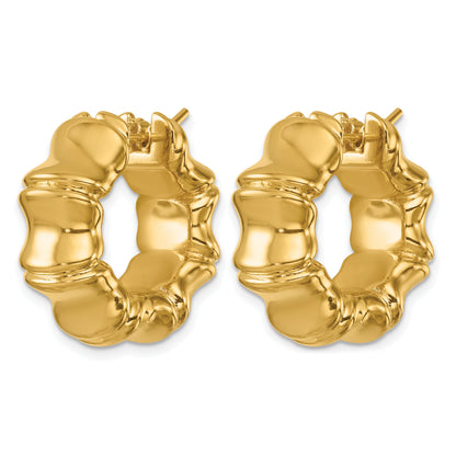 14K Yellow Gold 23mm x 10mm Bamboo Round Hoop Earrings