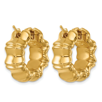 14K Yellow Gold 23mm x 10mm Bamboo Round Hoop Earrings