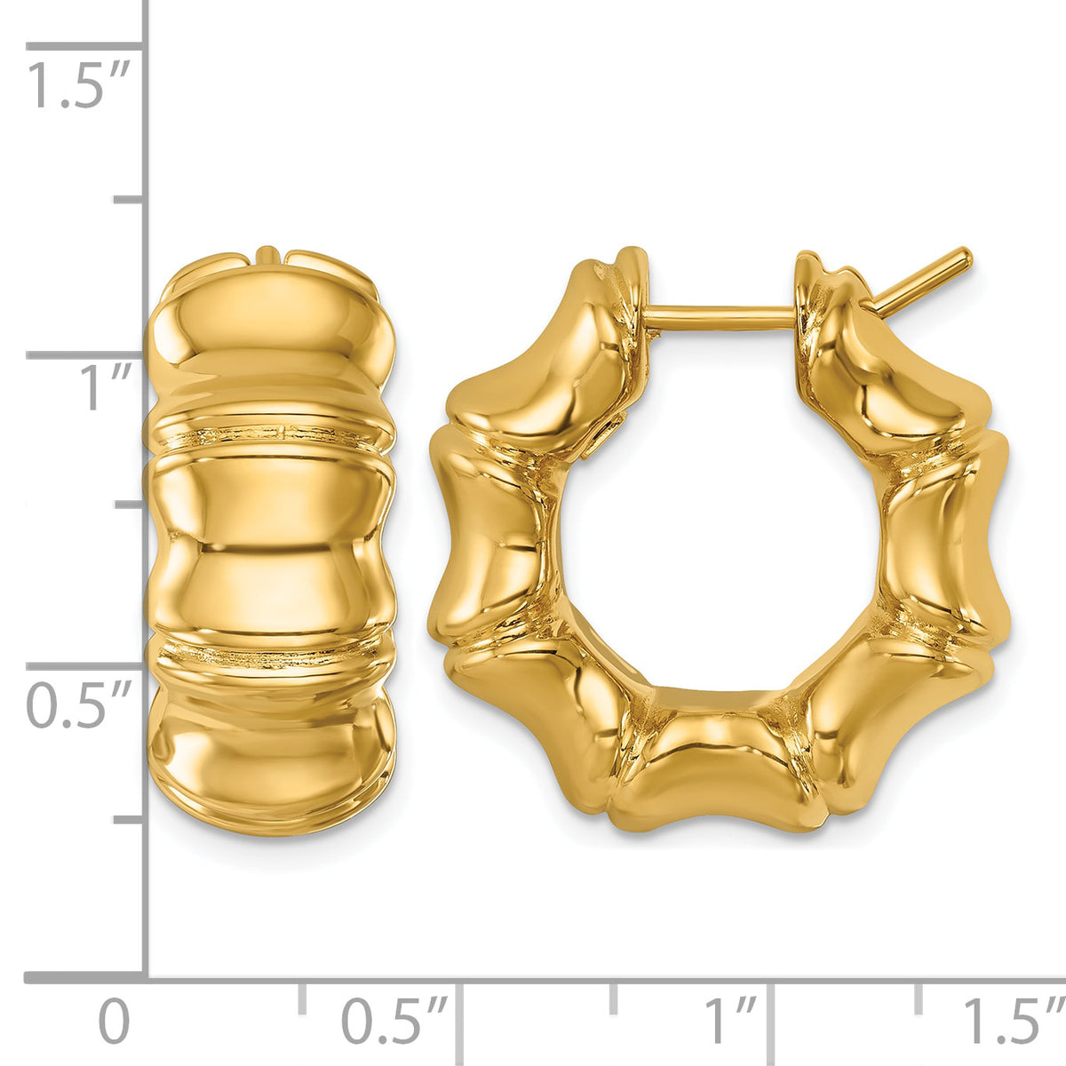 14K Yellow Gold 23mm x 10mm Bamboo Round Hoop Earrings