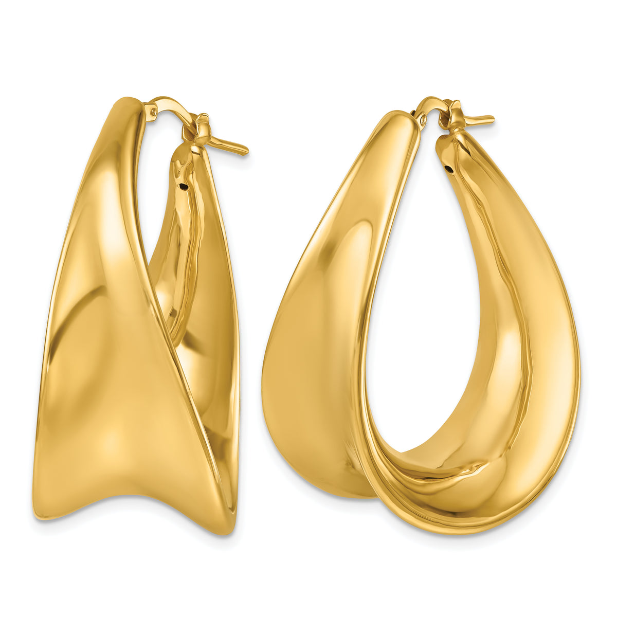 14K Yellow Gold 40mm x 30mm Contoured Oval Teardrop Hoop Earrings