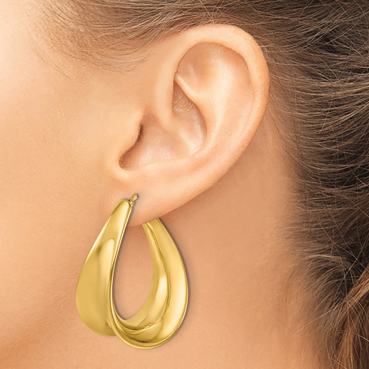 14K Yellow Gold 40mm x 30mm Contoured Oval Teardrop Hoop Earrings