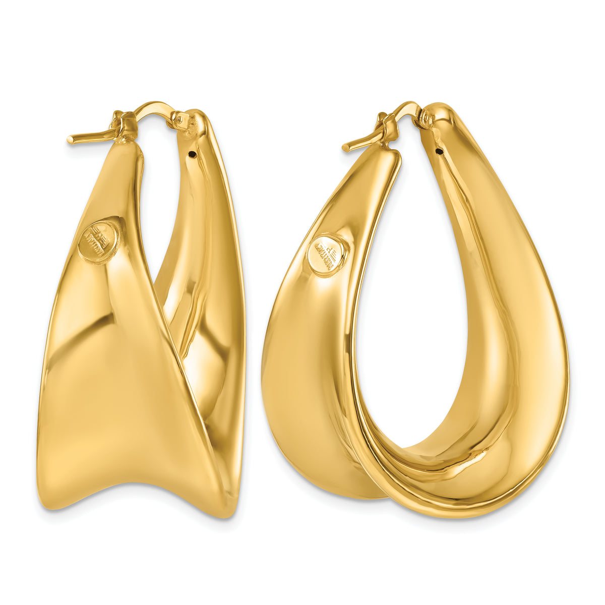 14K Yellow Gold 40mm x 30mm Contoured Oval Teardrop Hoop Earrings