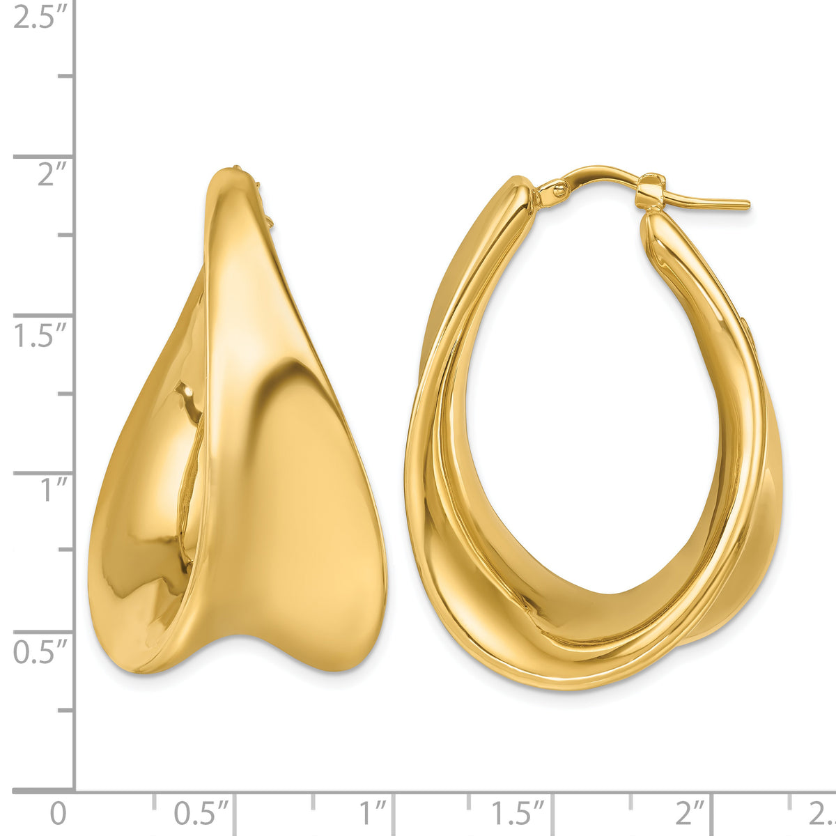 14K Yellow Gold 40mm x 30mm Contoured Oval Teardrop Hoop Earrings